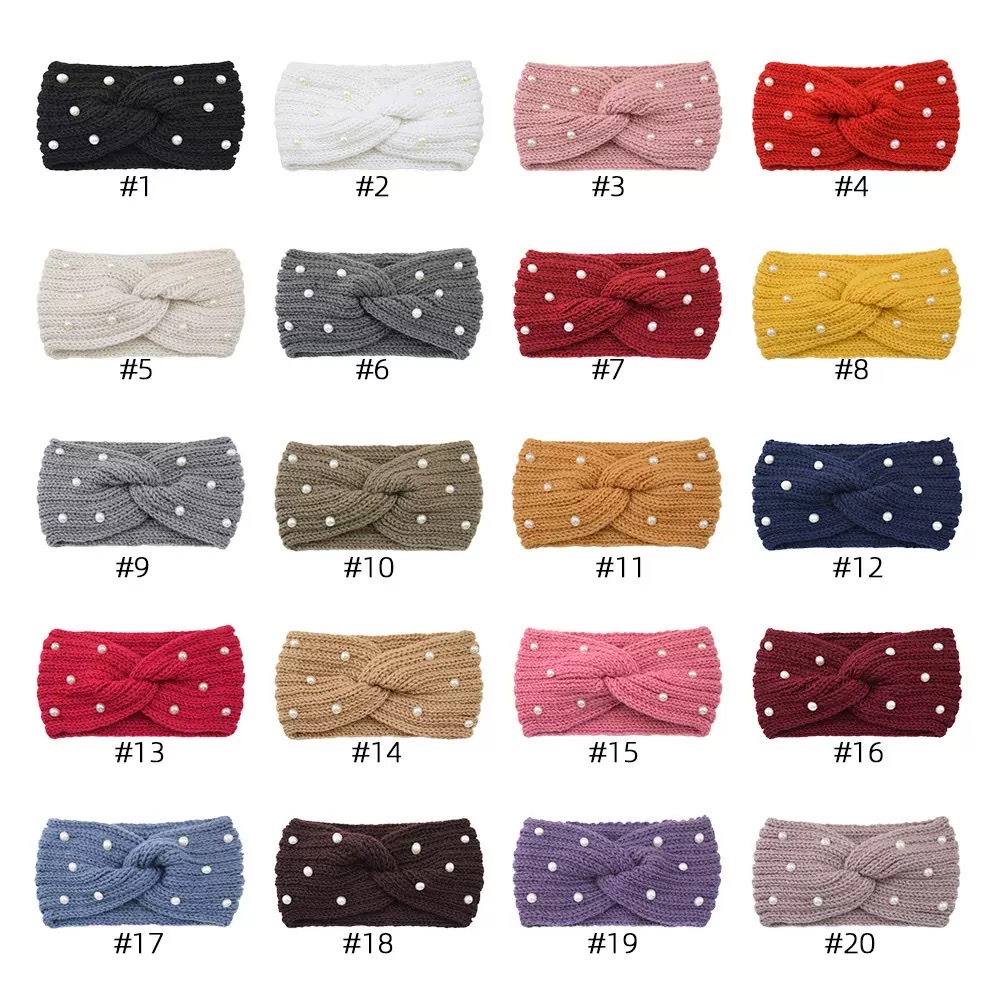Cross-border pearl woolen crossed hair band, warm ear-protecting headband, knitted hair tie, yoga hair accessory, wide face mask Application Scenario