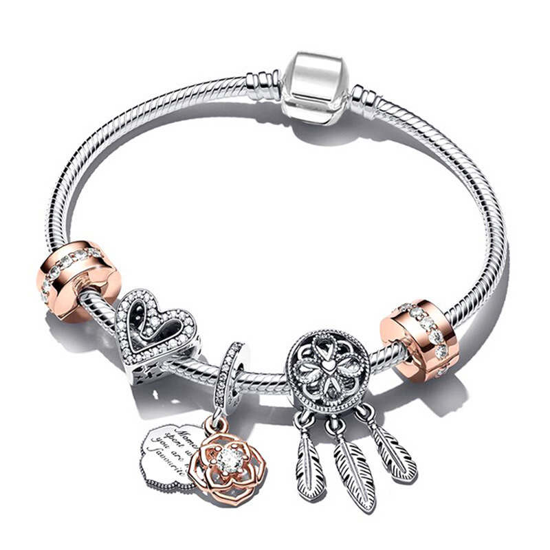 潘家简约款式  跨境直供 DIY首饰  精美女士手链礼物不锈钢项链不锈钢项链手镯白底实物图