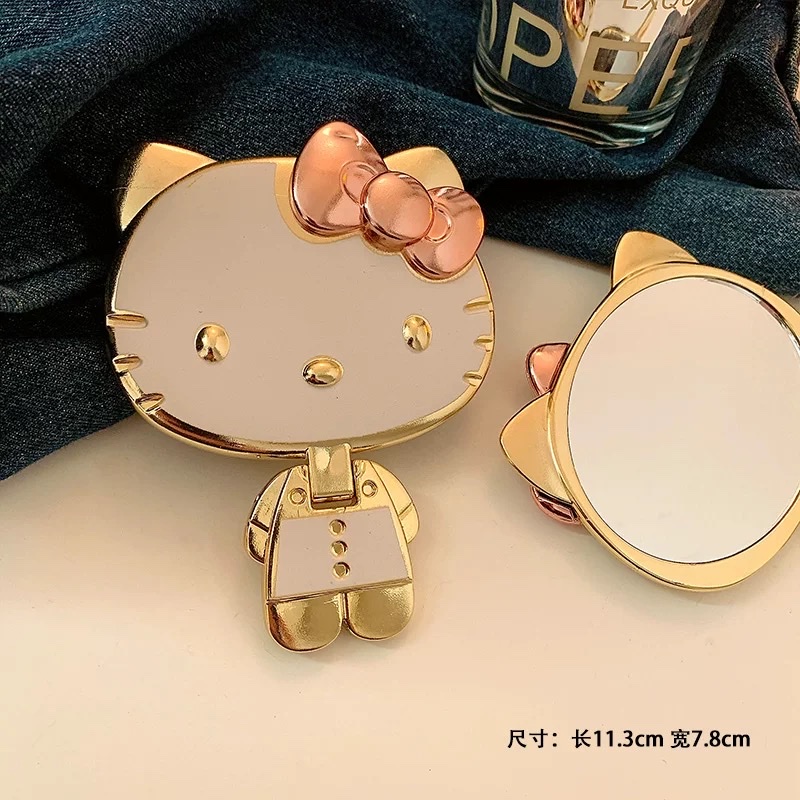 可爱KT猫小镜子女随身携带手持迷你化妆镜立体折叠补妆镜happy凯蒂猫女生学生宿舍办公室随身携带小镜子折叠桌面镜化妆镜详情图3