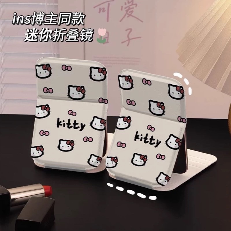 可爱KT猫小镜子女随身携带手持迷你化妆镜立体折叠补妆镜happy凯蒂猫女生学生宿舍办公室随身携带小镜子折叠桌面镜化妆镜详情图16