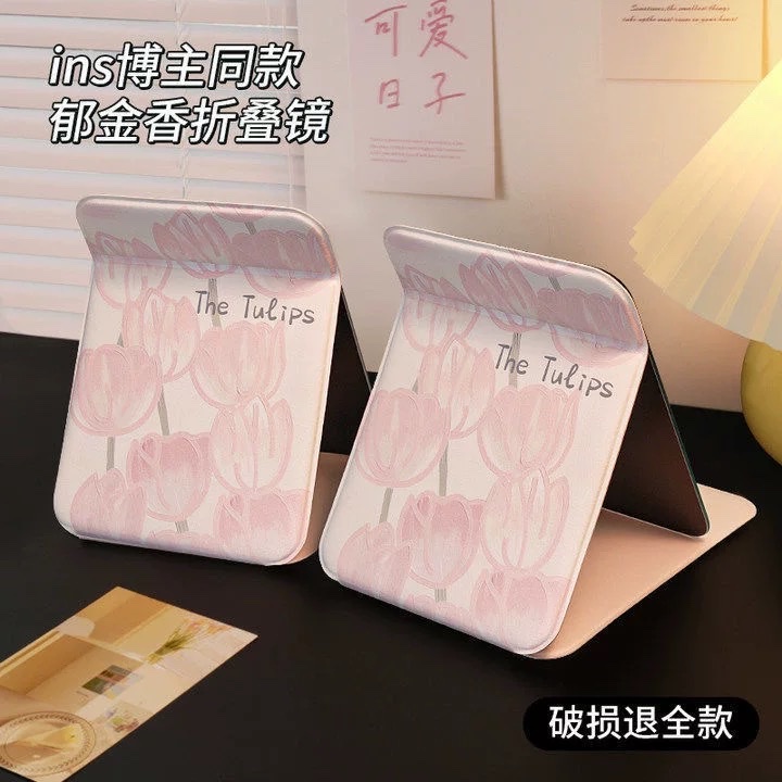 Ins-style desktop makeup, portable desktop folding flip cover large folding mirror, desktop dressing mirror, makeup mirror, portable small mirror for female dormitory students, standing on the desktop, cute detail image 6