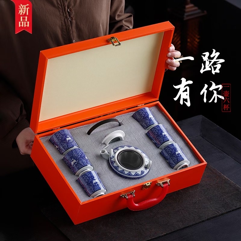 高端青花提梁壶七件套详情图9