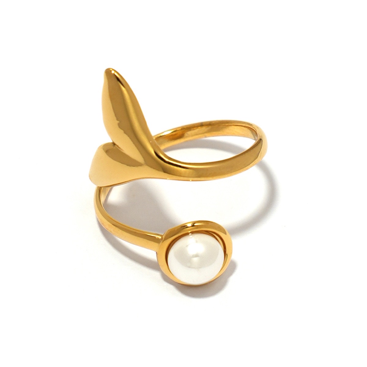 欧美跨境饰品不锈钢珍珠鱼尾开口戒指夏季简约小众设计感手饰批发 欧美跨境饰品不锈钢珍珠鱼尾开口戒指夏季简约小众设计感手饰批发 细节图