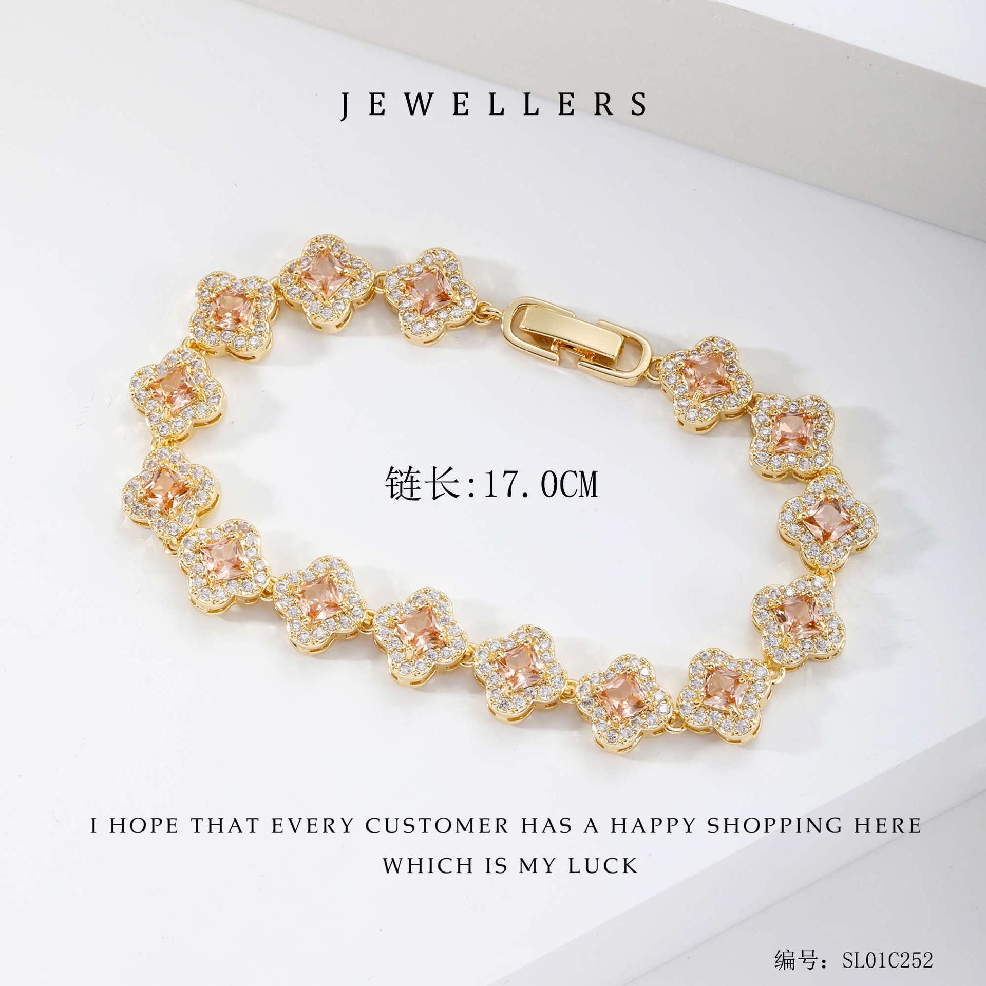 Copper gold-plated and diamond-encrured AAA zircon four-leaf flower bracelet, Korean version high-end factory direct sales bracelet detail image 15