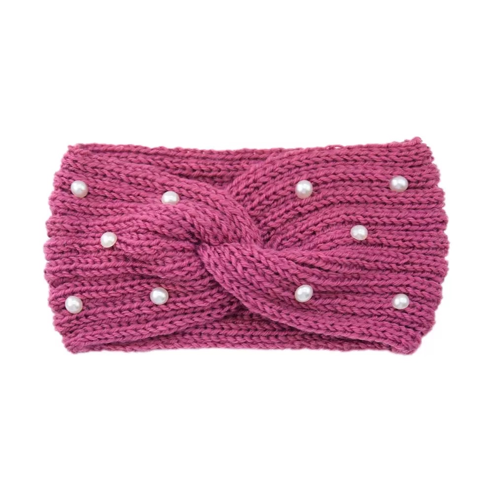 Cross-border pearl woolen crossed hair band, warm ear-protecting headband, knitted hair tie, yoga hair accessory, wide face mask Specification image