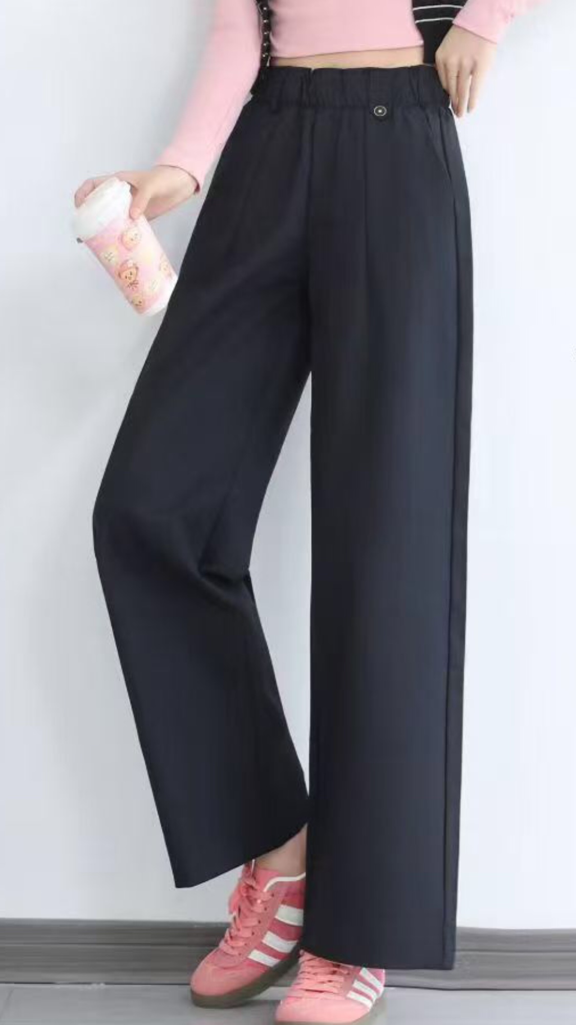 In the autumn and winter of 2025, there are trendy straight-leg, waist-elastic navy blue long pants for women pic 2