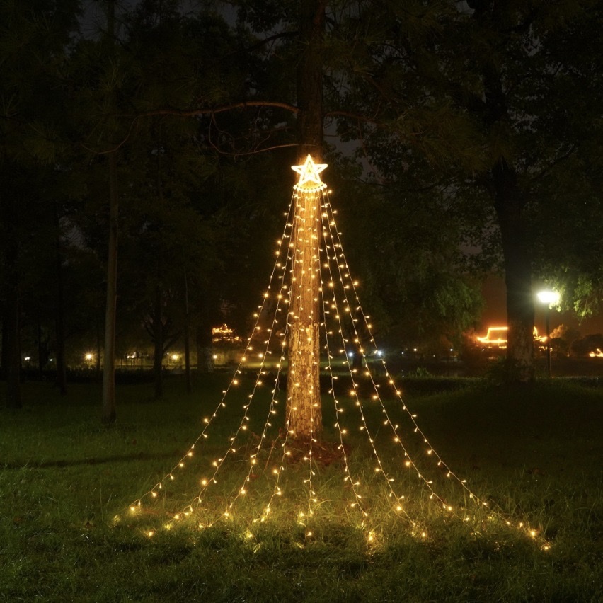 LED five-pointed star waterfall light, Christmas courtyard decoration, trailing star light, outdoor star atmosphere light string, Christmas tree, Christmas supplies