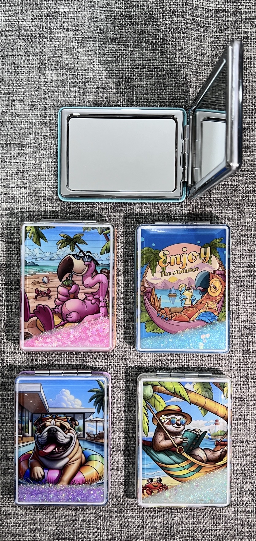 流沙小惊喜工艺镜子化妆镜！流沙款，新款镜子！方便携带！小女生包包必备！来样定制图片印logo