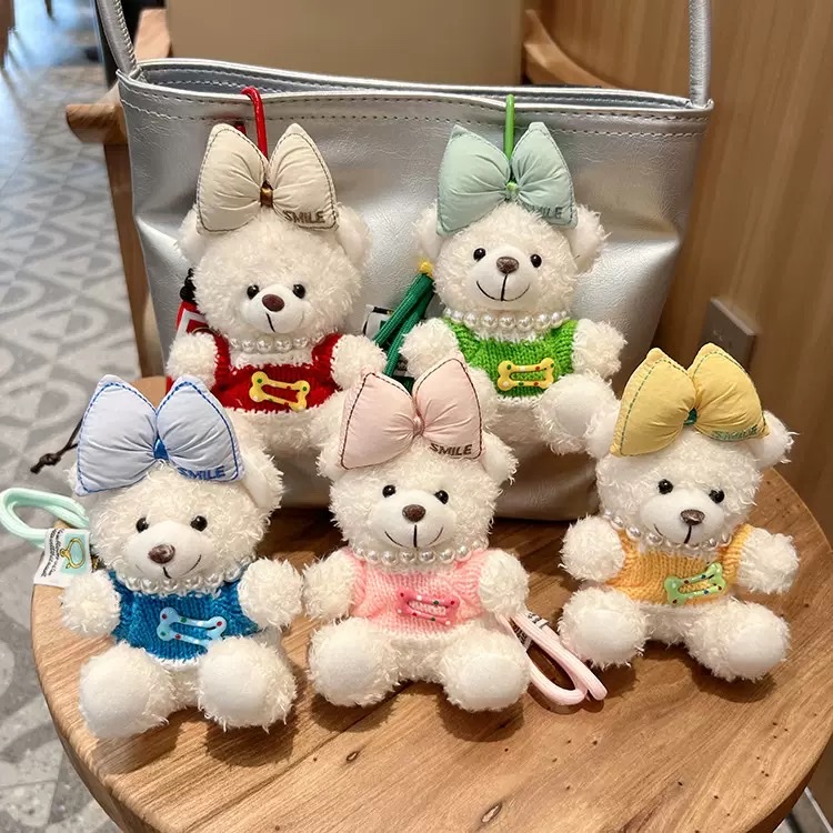 韩版时尚创意撞色蝴蝶结毛衣小熊钥匙扣可爱卡通毛绒公仔包挂件车钥匙链女毛绒钥匙扣