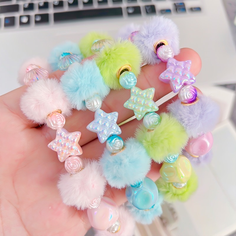 可爱毛球星星贝壳手链手机挂耳机套挂饰包包挂件钥匙扣挂件 钥匙扣钥匙扣细节图
