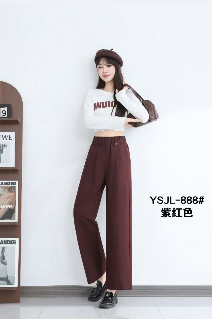 In the autumn and winter of 2025, there are trendy straight-leg, elastic, purple-red long pants for women pic 4
