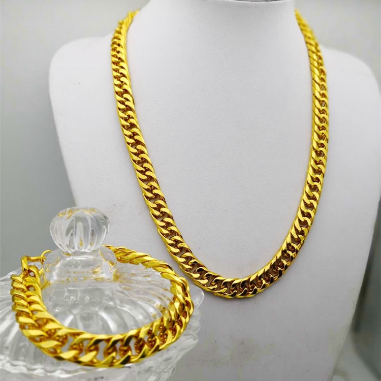 Imitation gold necklace and bracelet set, cross-border live streaming men's accessories set, 12mmNK chain, thickened tank chain, ground chain, snake bone chain, twist chain jewelry detail image 2