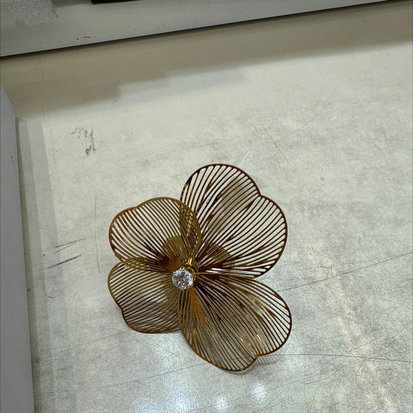 INS时尚潮流跨境新款不锈钢开口可调节戒指女几何简约镀14K金指环