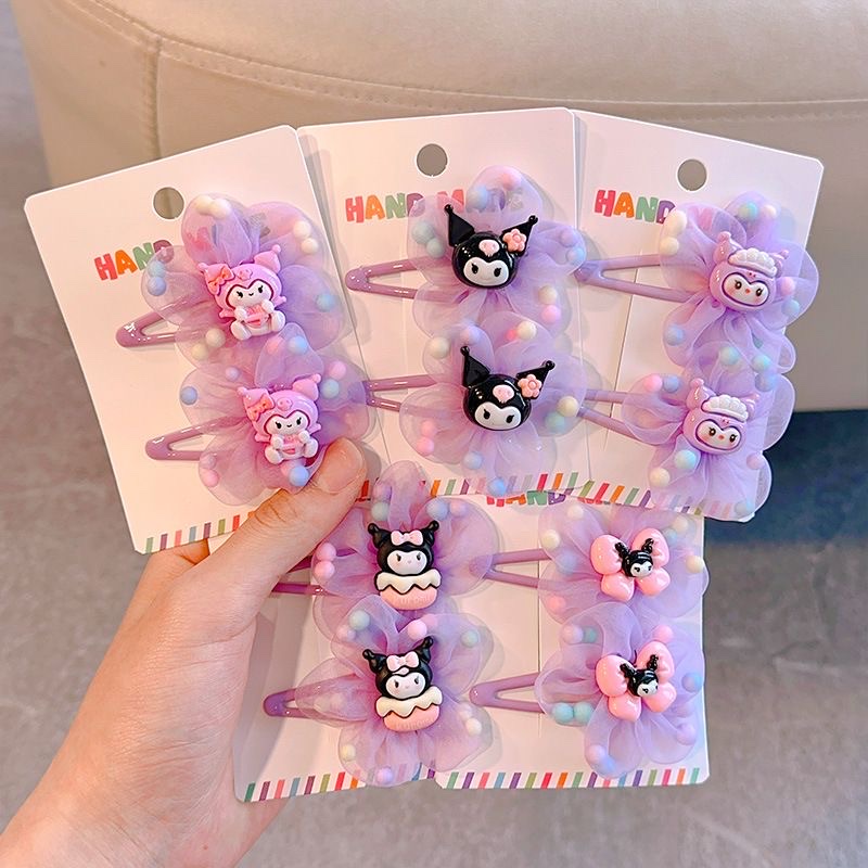 新款网红儿童卡通库洛米发夹头饰蝴蝶结小兔女童网纱边夹可爱对夹发夹