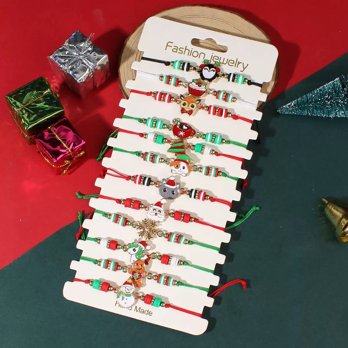 亚马逊热销编织软陶圣诞手链圣诞老人铃铛圣诞树手串套装欧美批发 亚马逊热销编织可调节雪花圣诞老人手绳圣诞手链圣诞雪花情侣手饰 详情图2