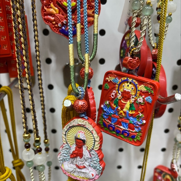 彩绘朱砂，观音，佛，莲花，令牌，守护神，平安扣挂坠