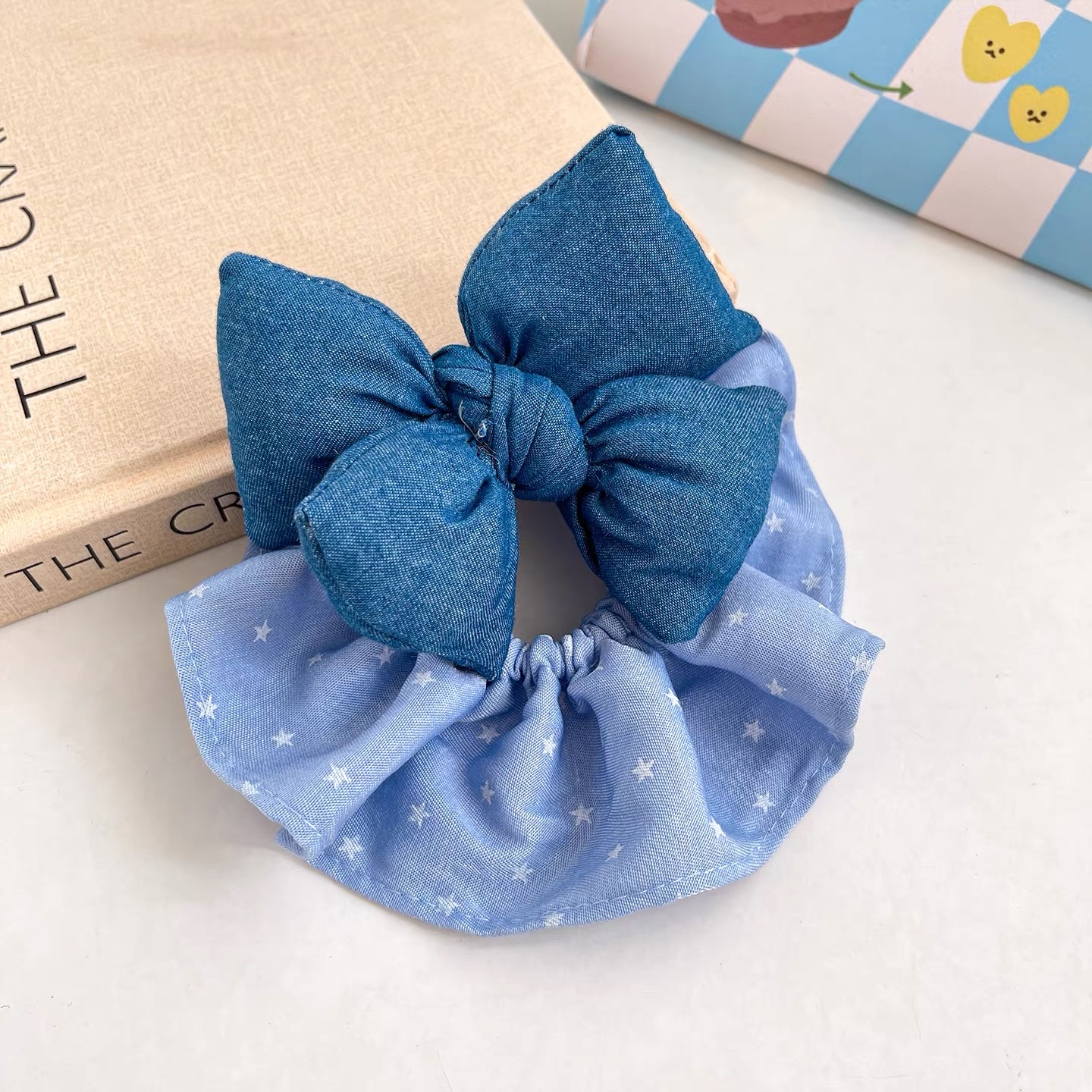 牛仔蓝大肠发圈儿童头绳女童蝴蝶结发绳头花小女孩丸子头皮筋发饰详情图6