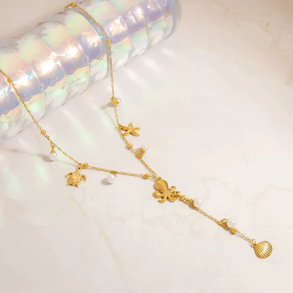 铜镀金DIY海洋系列流苏设计女性百搭项链