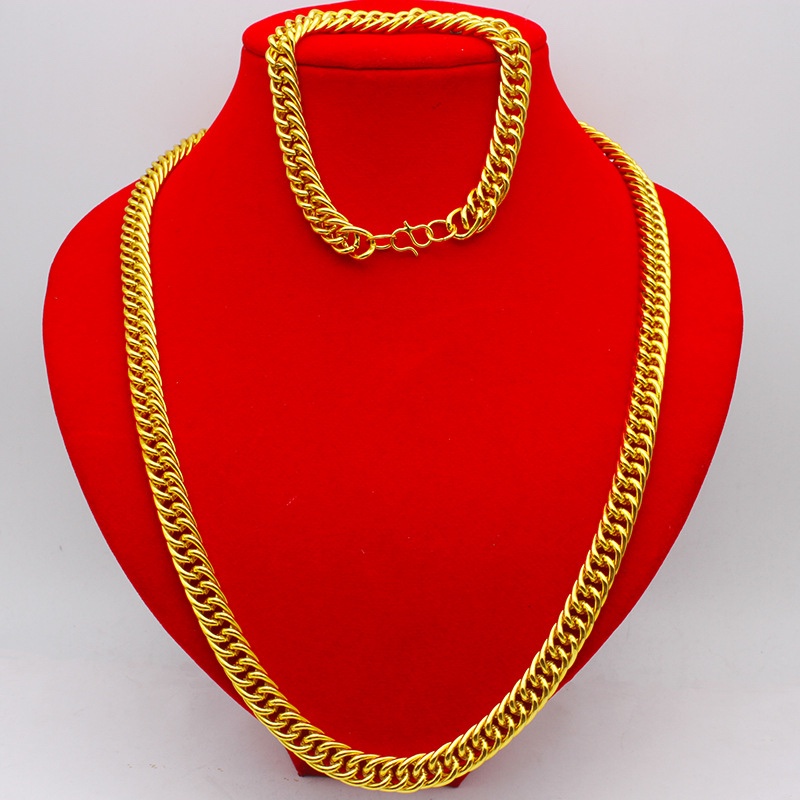 Imitation gold necklace and bracelet set, cross-border live streaming men's accessories set, 12mmNK chain, thickened tank chain, ground chain, snake bone chain, twist chain jewelry detail image 9
