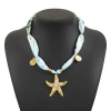 Cross-border starfish pendant, 18K gold plated stainless steel colorful silk scarf fabric necklace, Bohemian-style Marine jewelry stainless steel necklace Item Picture