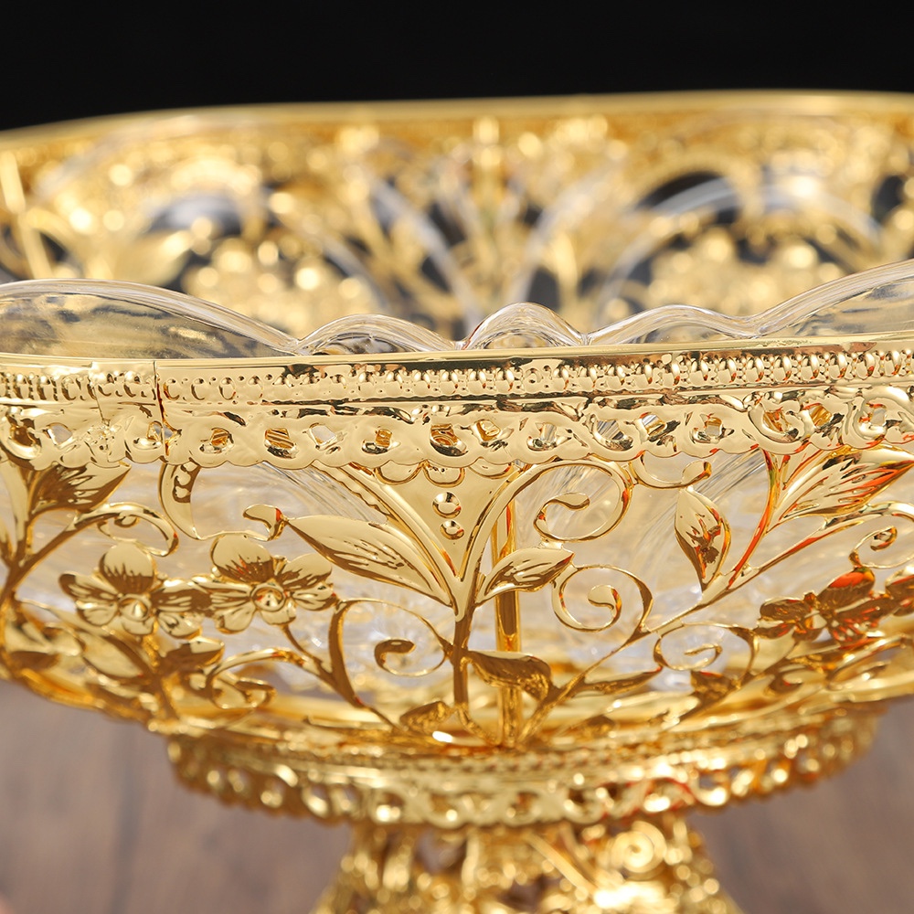 欧式手提婚庆摆放干果，糖果，糕点水果盘精美轻奢工艺品客厅家用摆件金属水果零食金色果盘详情图4