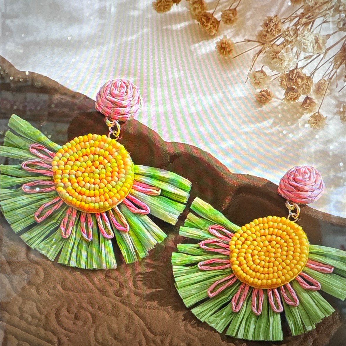 饰品耳饰耳钉手工编织拉菲草米珠耳环简约时尚气质渡假百搭女款配饰品礼物饰品耳饰产品图