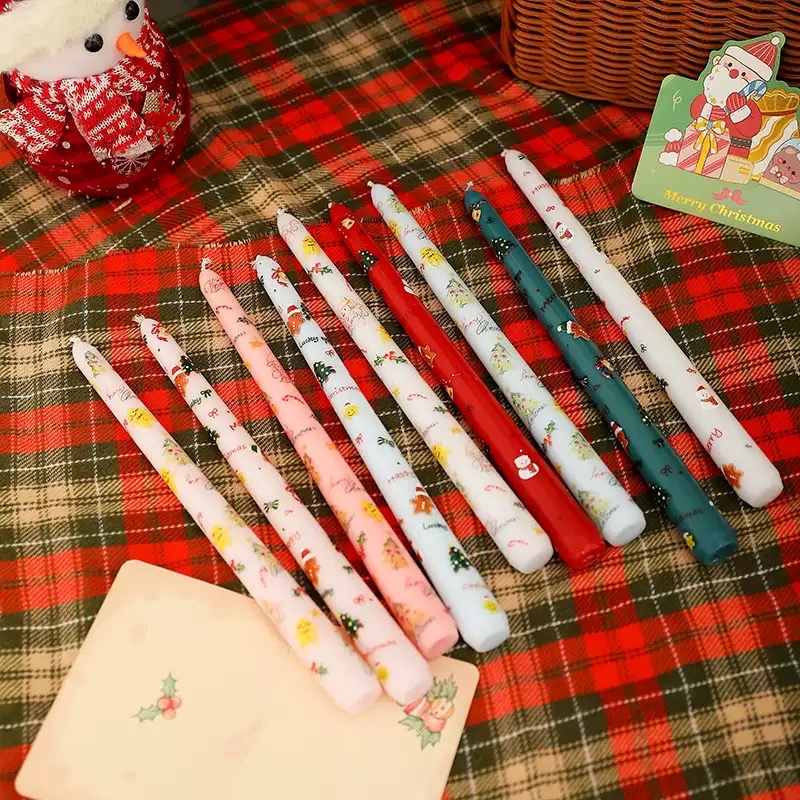 Christmas scented candles, European-style printed long wax rods, cartoon and cute atmosphere decorations, home photography ornaments details Picture
