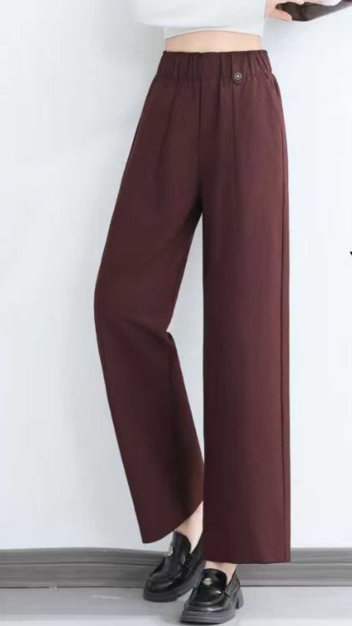 In the autumn and winter of 2025, there are trendy straight-leg, elastic, purple-red long pants for women Specification image