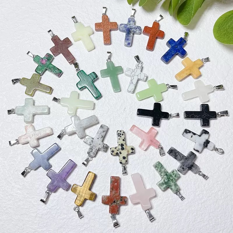 Natural stone cross, best-selling pendant on Amazon, stainless steel, natural crystal agate
