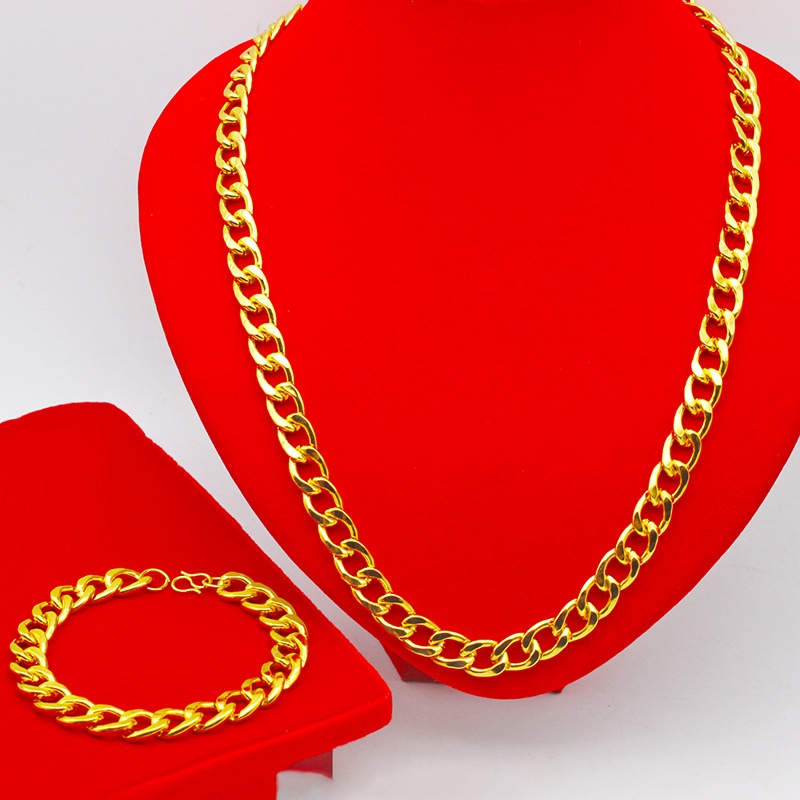 Imitation gold necklace and bracelet set, cross-border live streaming men's accessories set, 12mmNK chain, thickened tank chain, ground chain, snake bone chain, twist chain jewelry detail image 6