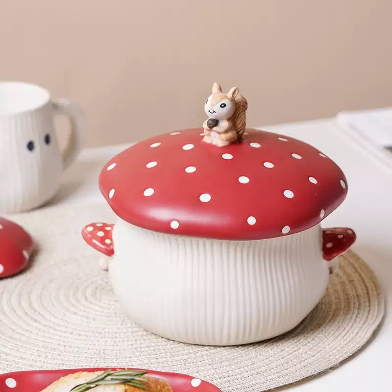 Nuevos modelos INS wind girl heart underglaze color alto nivel de apariencia cerámica rojo champiñones cubiertos tazas cuenco de arroz cuenco de fideos cuenco de ensalada detail image 3