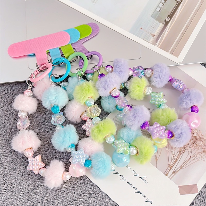 可爱毛球星星贝壳手链手机挂耳机套挂饰包包挂件钥匙扣挂件 钥匙扣钥匙扣