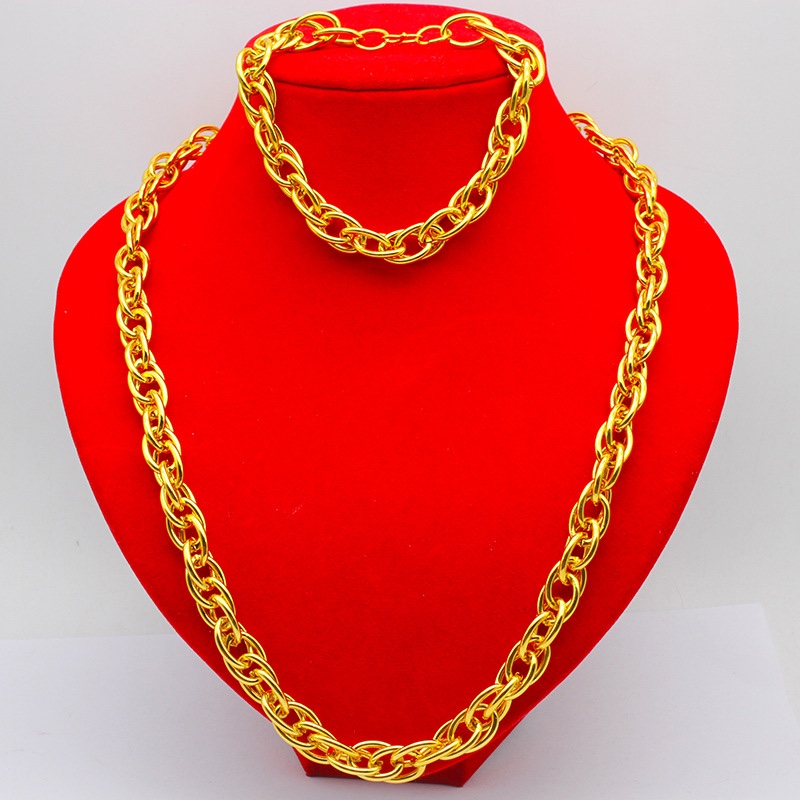Imitation gold necklace and bracelet set, cross-border live streaming men's accessories set, 12mmNK chain, thickened tank chain, ground chain, snake bone chain, twist chain jewelry detail image 7