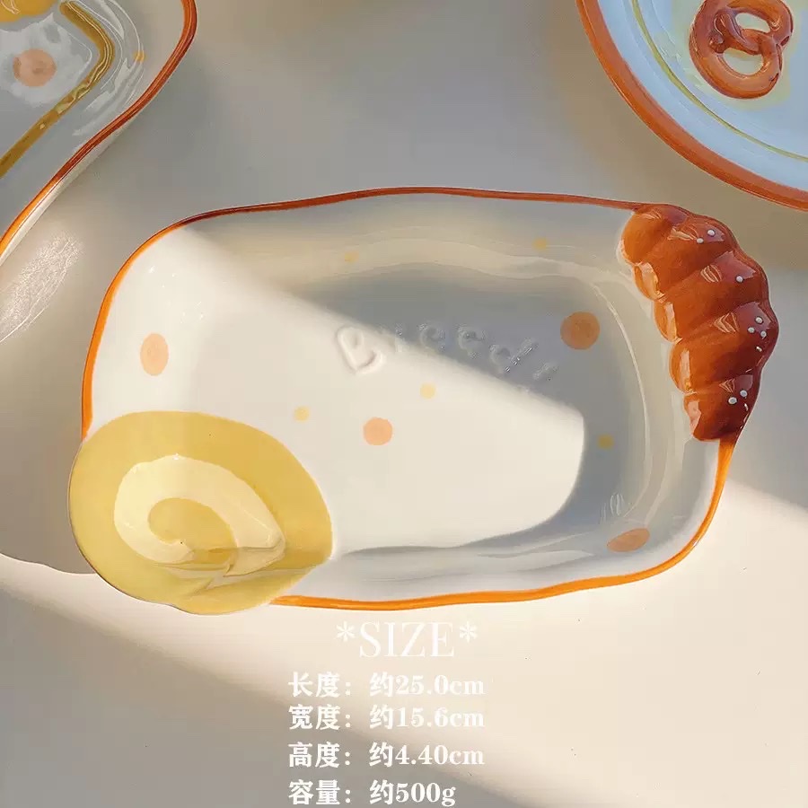 Cute bread, ceramic tableware, household bowls, desserts, cookies, bread, high appearance level, round plates, rice bowls, spoons, plates, dinner plates detail image 12