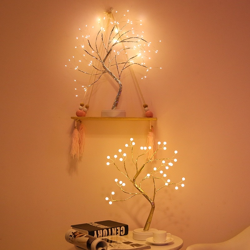 Christmas tree light, pearl tree light, new Christmas colored light, copper wire tree light, touch switch, starry sky small table lamp details Picture