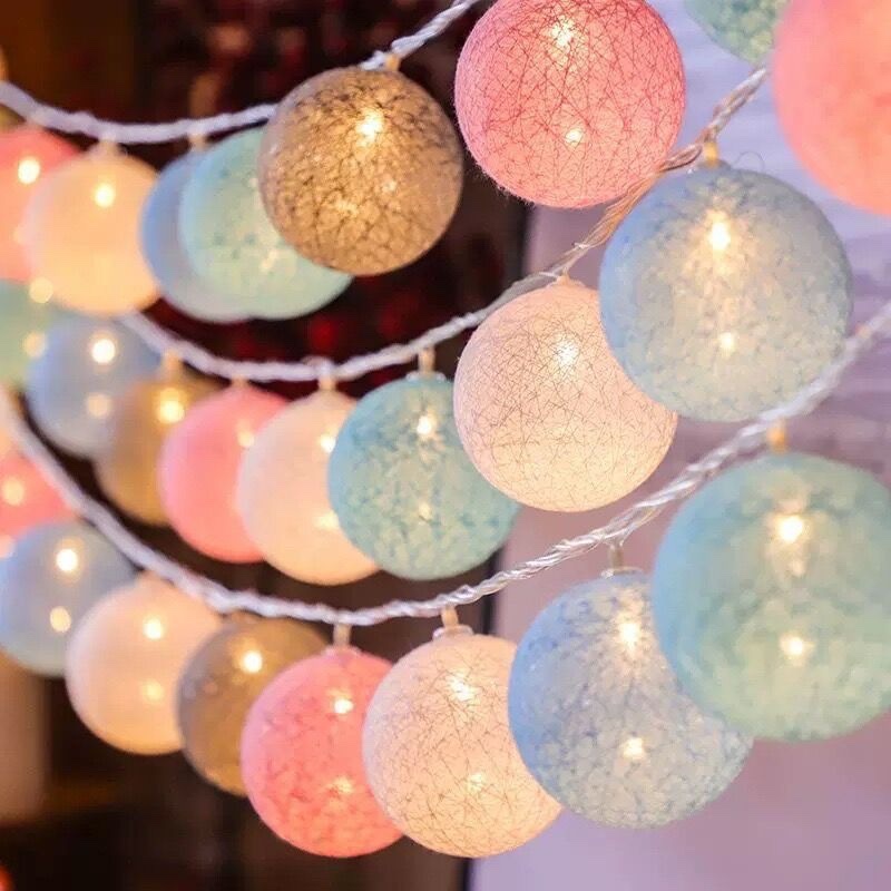 led cotton ball light string, Christmas light, battery box light, holiday decorative light, ins room tent, macaron, cotton thread ball light