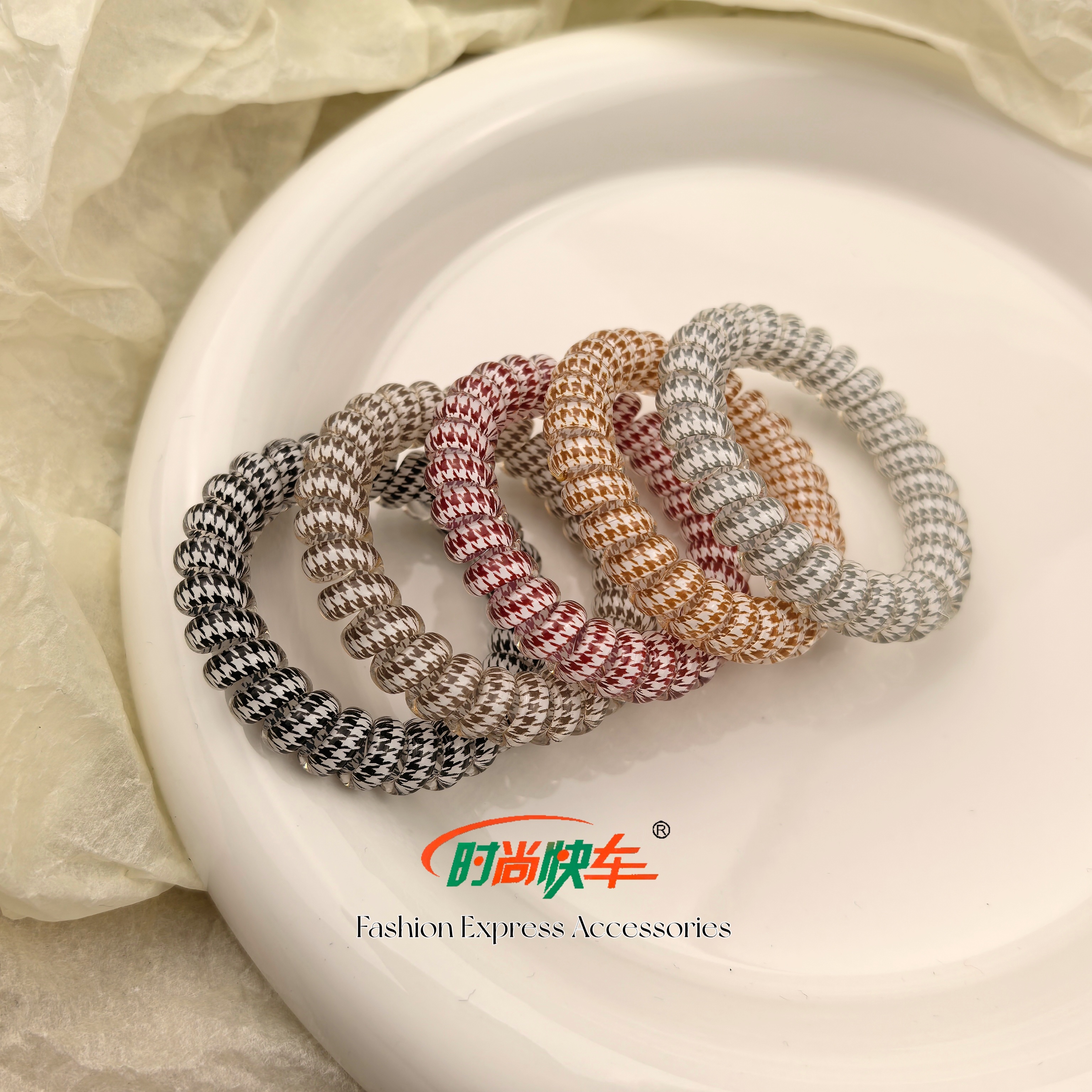 电话发圈头绳饰品水果千鸟格双色夹心草莓牛油果桃子樱桃发饰发饰品发圈发绳女款简约百搭电话线圈发饰品