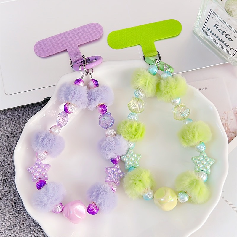 可爱毛球星星贝壳手链手机挂耳机套挂饰包包挂件钥匙扣挂件 钥匙扣钥匙扣产品图