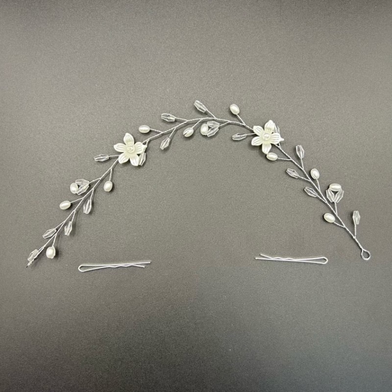 欧美爆款珍珠水晶头饰，新娘头饰亚马逊爆款头饰发带欧美白底实物图
