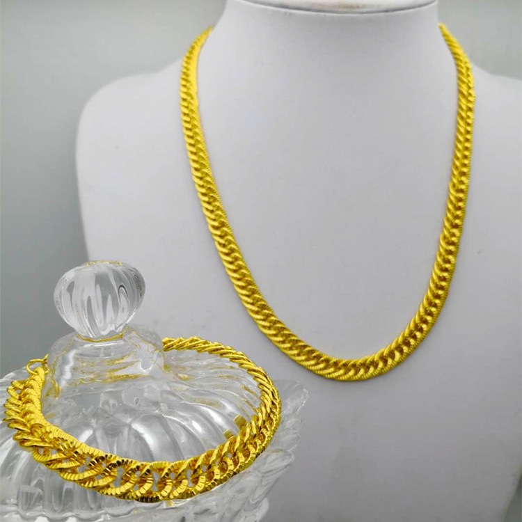 Imitation gold necklace and bracelet set, cross-border live streaming men's accessories set, 12mmNK chain, thickened tank chain, ground chain, snake bone chain, twist chain jewelry Specification image