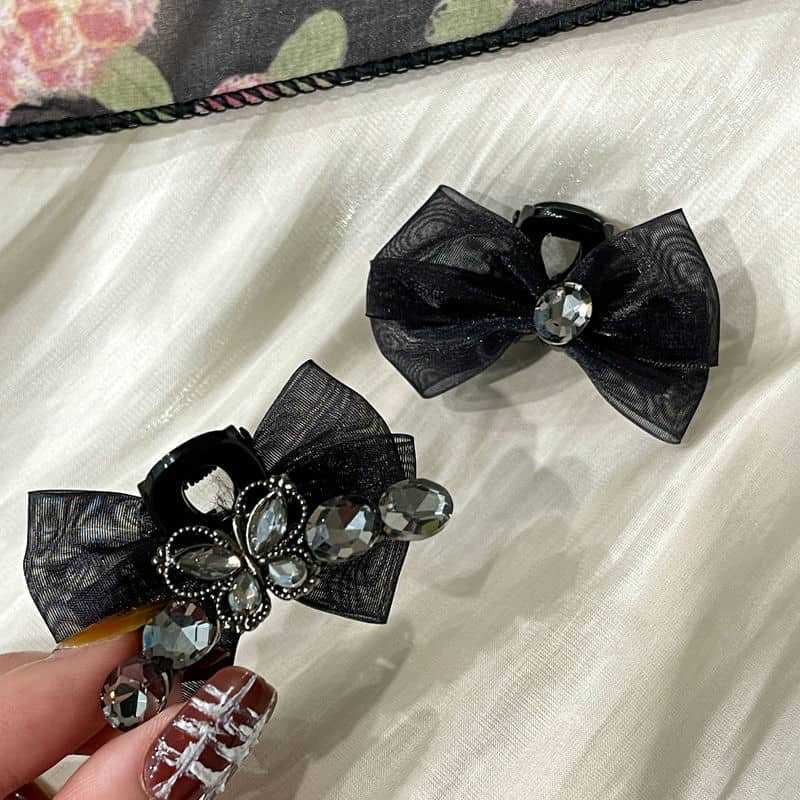 High-end and elegant black butterfly AB side mesh, butterfly diamond, AB side bangs, side clips, broken hair clips, hair accessories, hair clips, grabbers