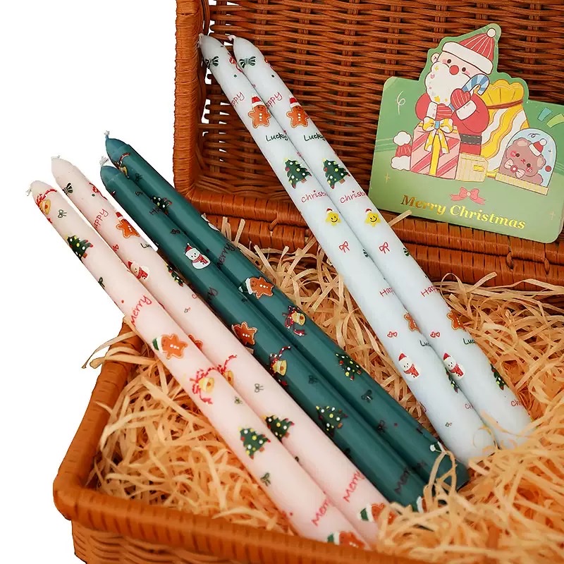 Christmas scented candles, European-style printed long wax rods, cartoon and cute atmosphere decorations, home photography ornaments Specification image