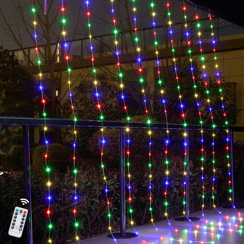 led light, leather line, curtain light string, cross-border new USB remote control color light, outdoor flowing water curtain light, atmosphere decoration, Christmas tree, Christmas products