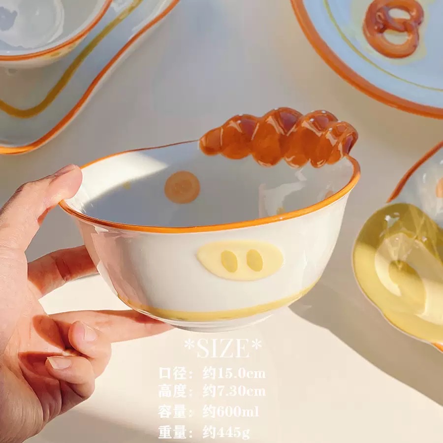 Cute bread, ceramic tableware, household bowls, desserts, cookies, bread, high appearance level, round plates, rice bowls, spoons, plates, dinner plates detail image 7