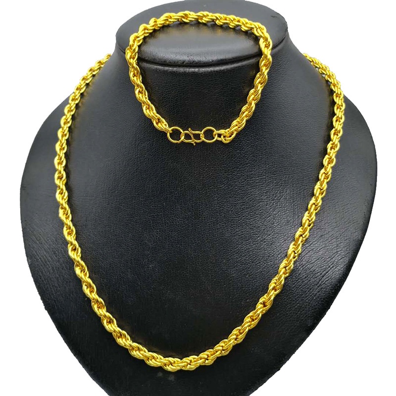 Imitation gold necklace and bracelet set, cross-border live streaming men's accessories set, 12mmNK chain, thickened tank chain, ground chain, snake bone chain, twist chain jewelry Item Picture