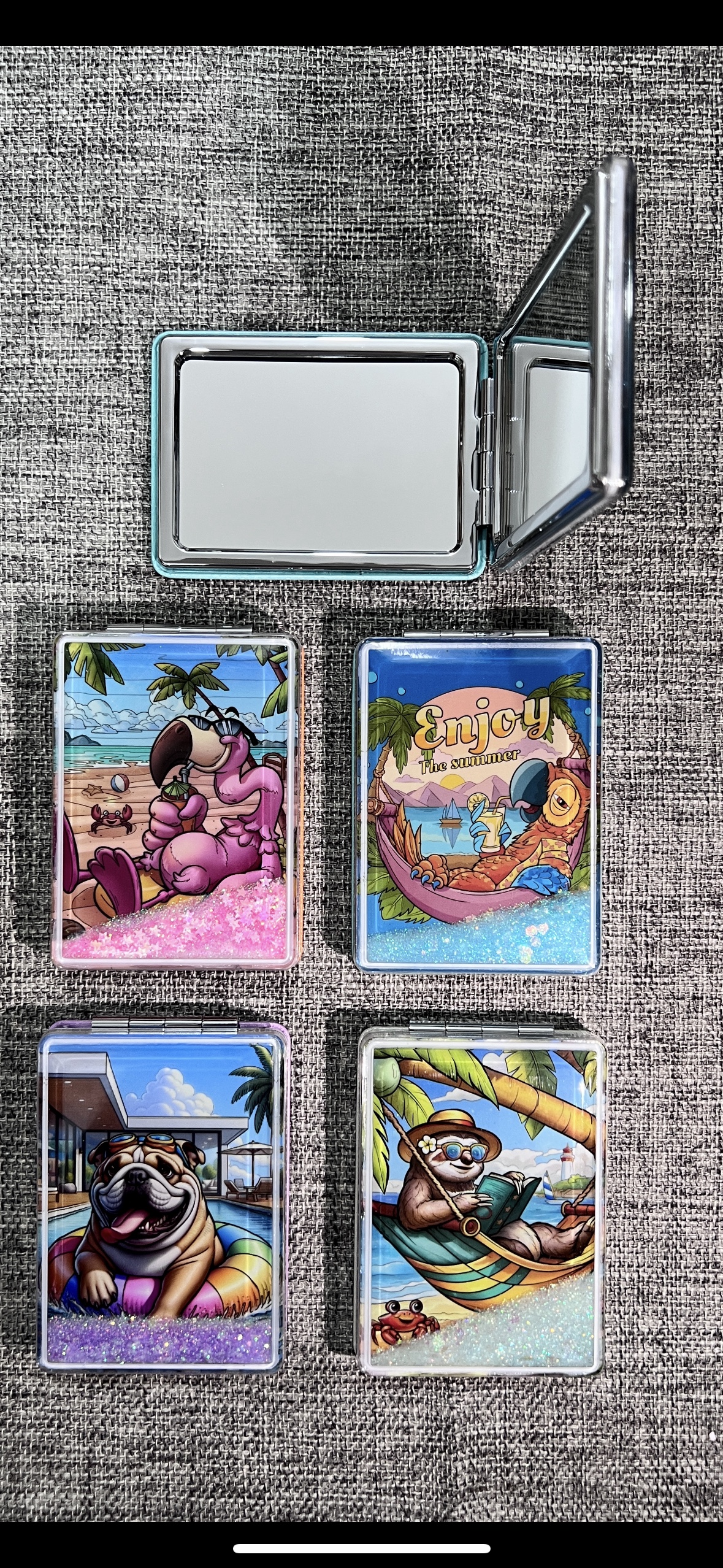 流沙小惊喜工艺镜子化妆镜！流沙款，新款镜子！方便携带！小女生包包必备！来样定制图片印logo细节图