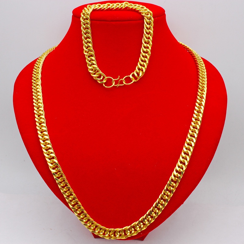 Imitation gold necklace and bracelet set, cross-border live streaming men's accessories set, 12mmNK chain, thickened tank chain, ground chain, snake bone chain, twist chain jewelry detail image 8