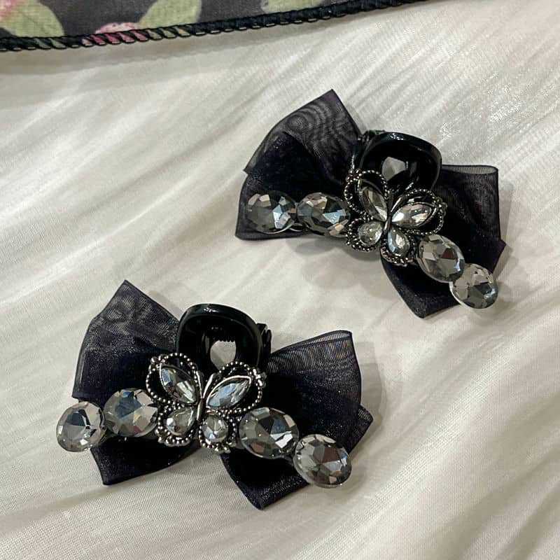 High-end and elegant black butterfly AB side mesh, butterfly diamond, AB side bangs, side clips, broken hair clips, hair accessories, hair clips, grabbers Specification image