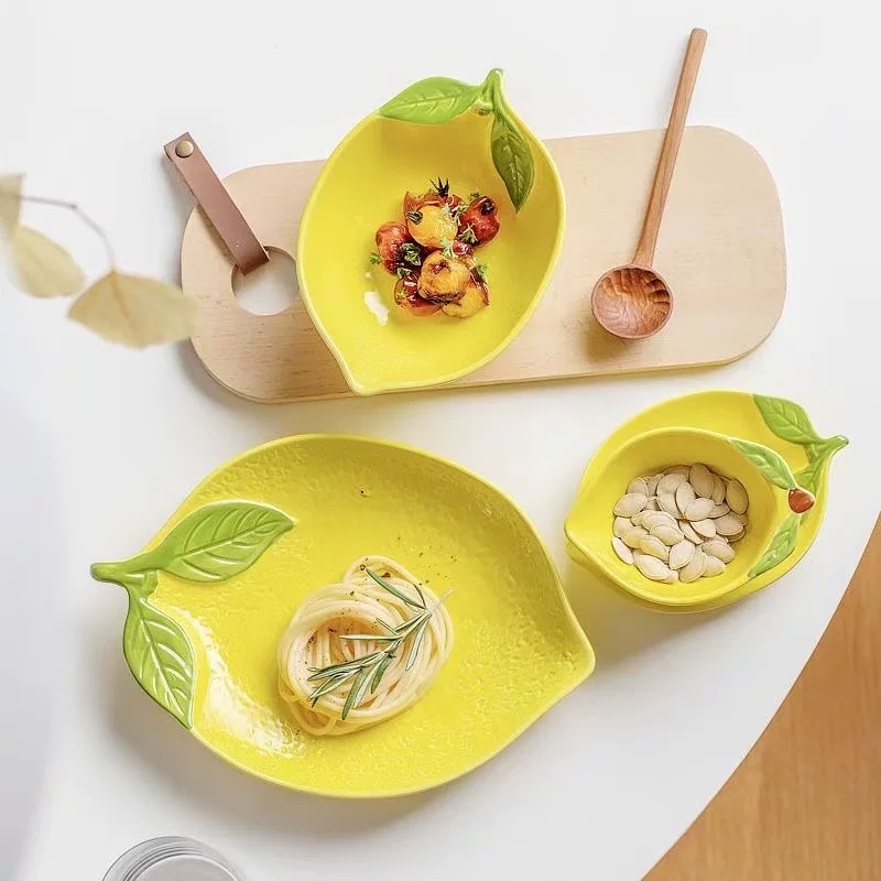 Lemon, cute and creative girl, home ceramic desserts, salad bowls, rice bowls, plates, saucers, tableware, dinner plates detail image 3