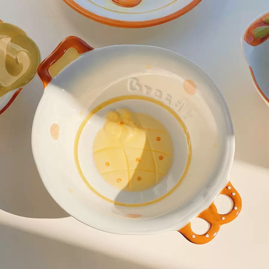 Cute bread, ceramic tableware, household bowls, desserts, cookies, bread, high appearance level, round plates, rice bowls, spoons, plates, dinner plates Specification image